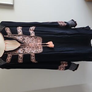 NWT Free People Wind Willow Black Tunic with Pink Embroidery Size Large